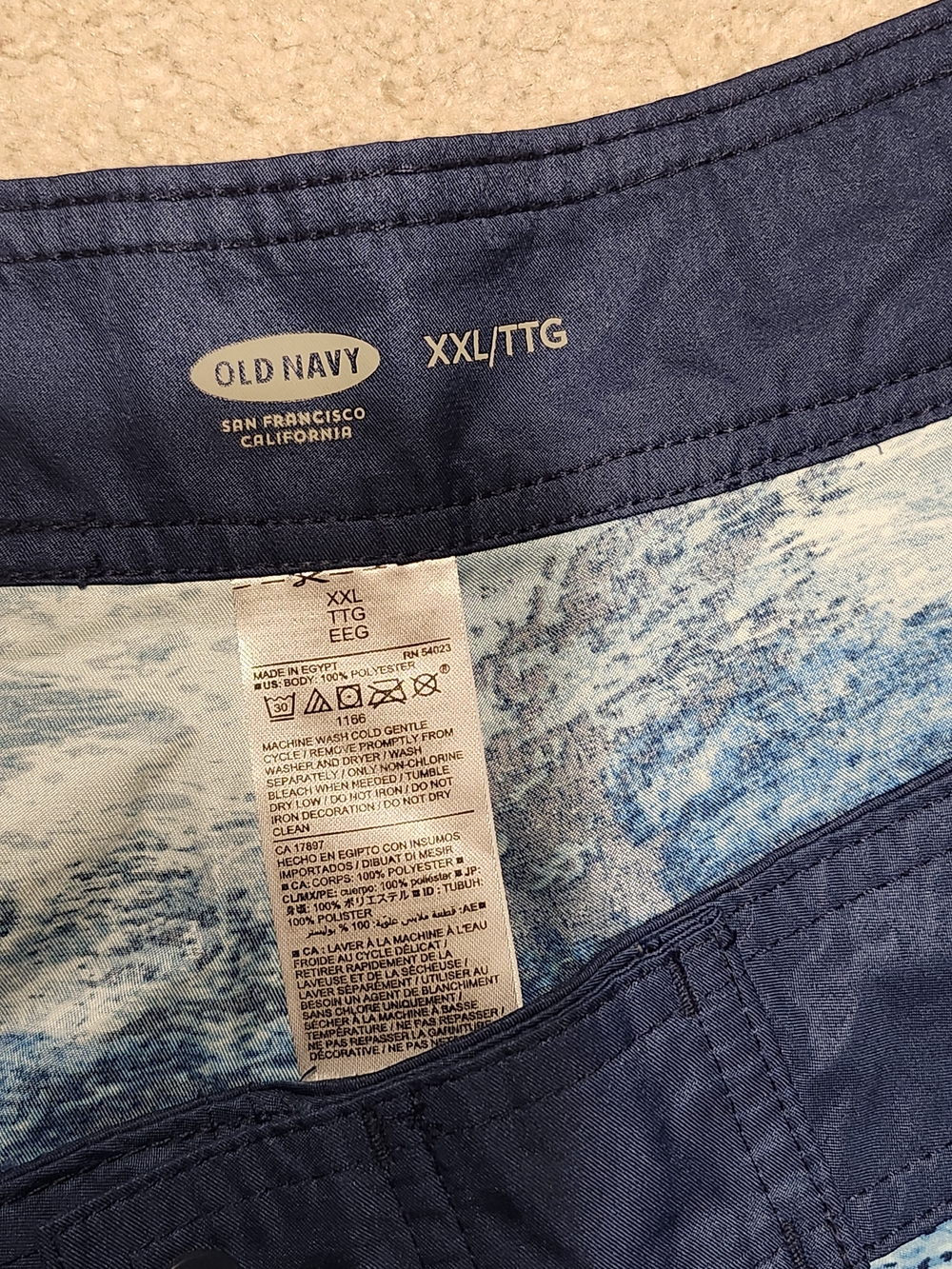 Old Navy Navy and Light Blue Wave-Print Swim Shorts - Picture 2 of 3